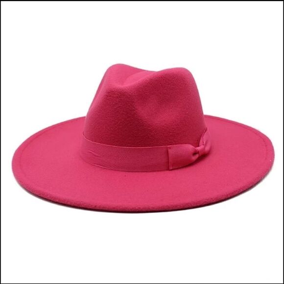 Accessories - Pink Large Wide Brim Fedora Hat